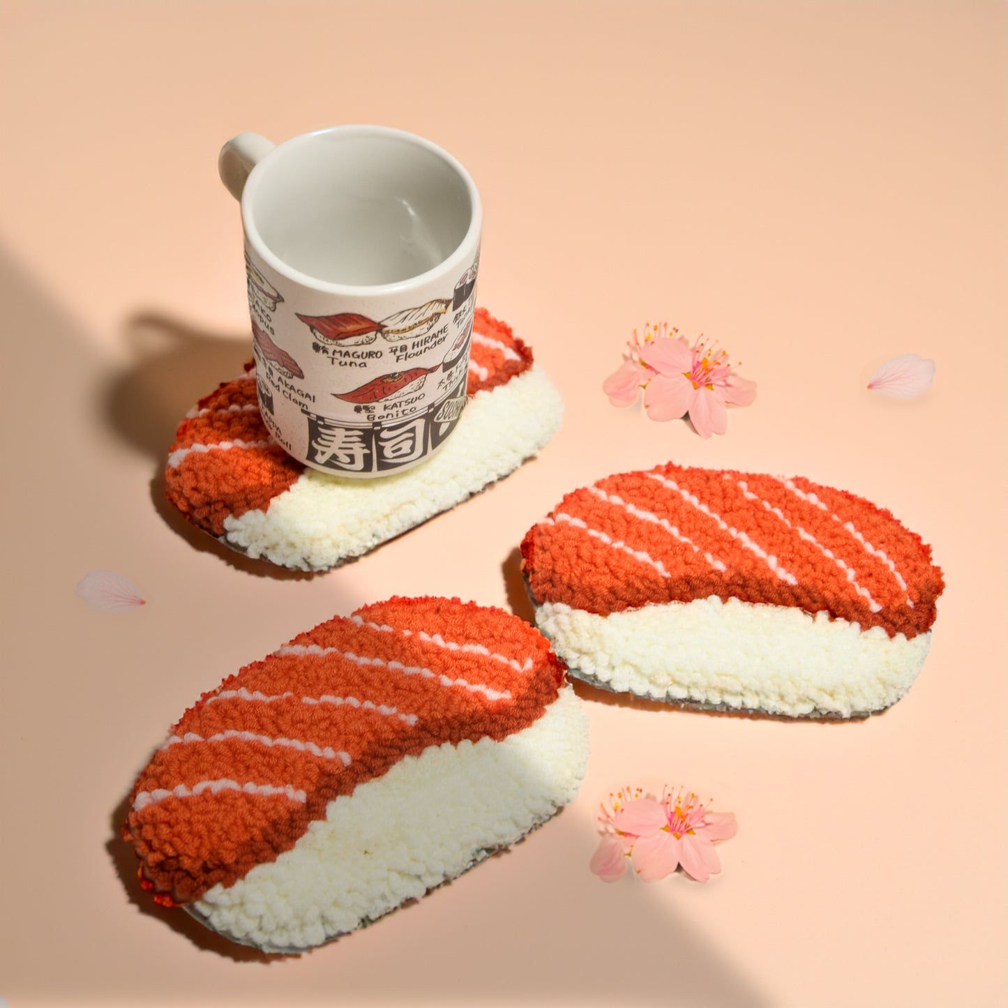 Salmon Sushi Coaster - Punch needle coaster