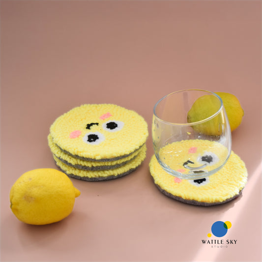 Yellow Emoji - Punch needle Coaster