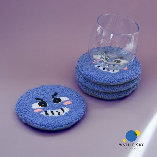 Blue Emoji - Punch needle Coaster