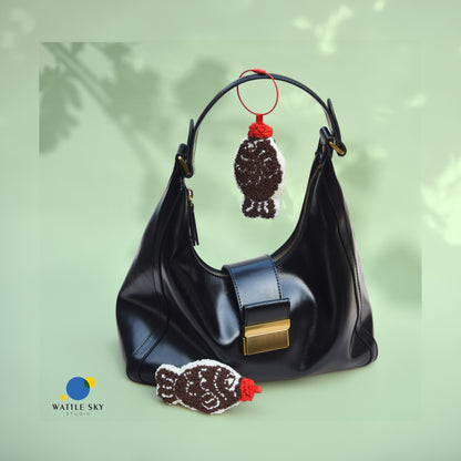Fish soy sauce Key Chain – Cute Punch Needle Key and Bag Charm